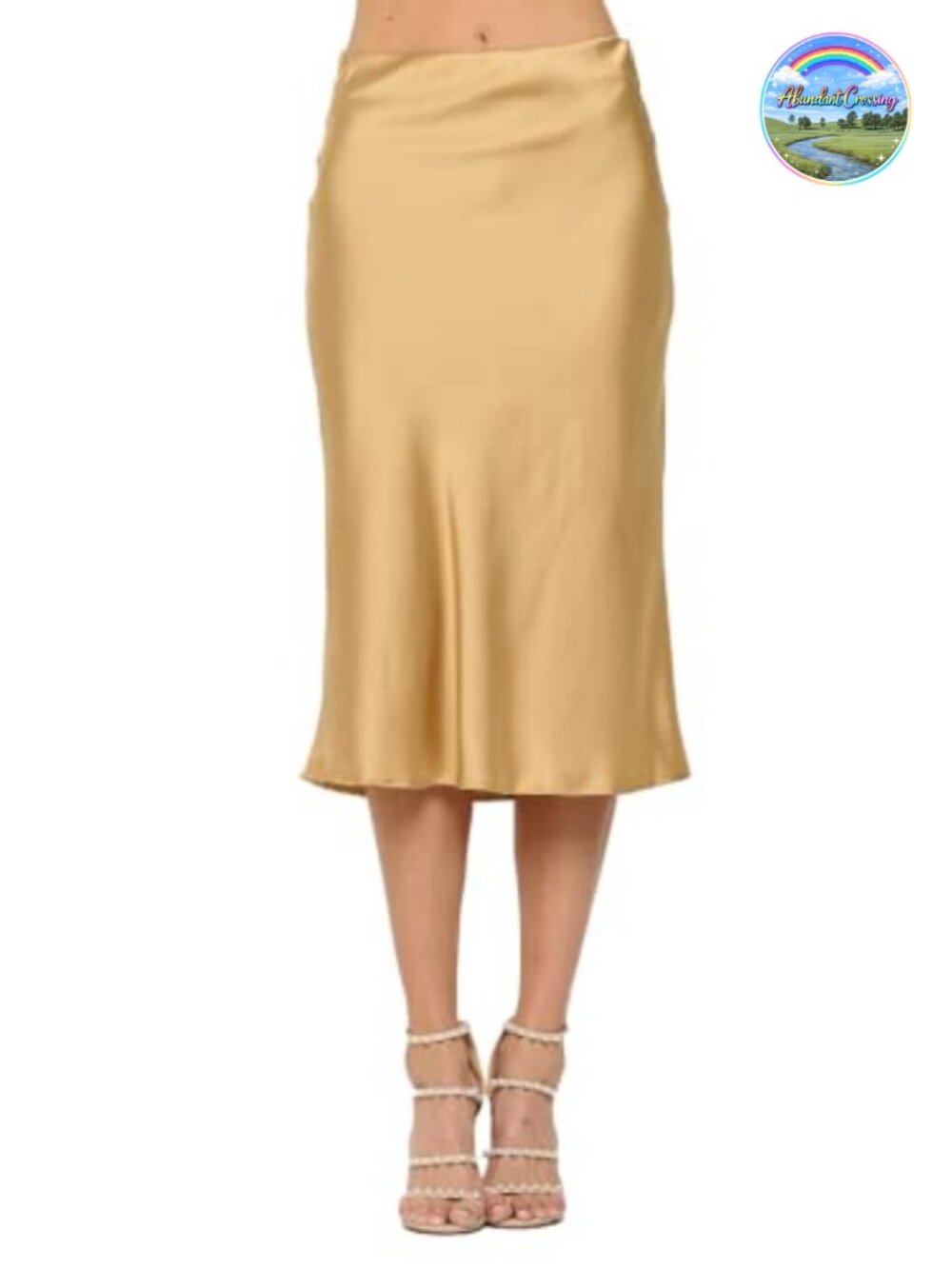 High Waist A-Line Satin Midi Skirt Made in USA Plus Size